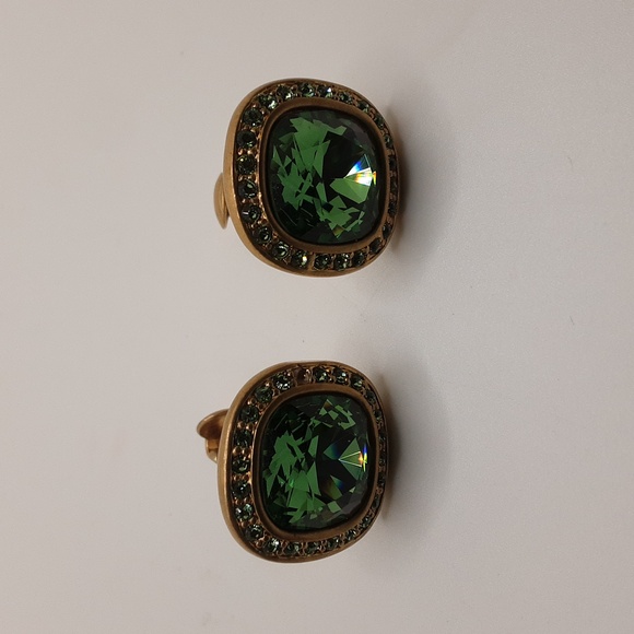 Vintage Givenchy Green Crystal Clip-on Earrings - Picture 8 of 16